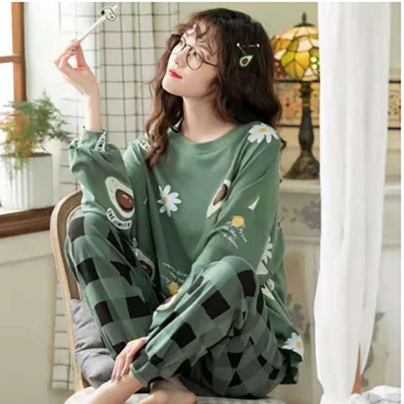 Spring and Autumn Pajamas Women's Long-sleeved Homewear Suit Can Be Worn Outside Loose Large Size Two-piece Set