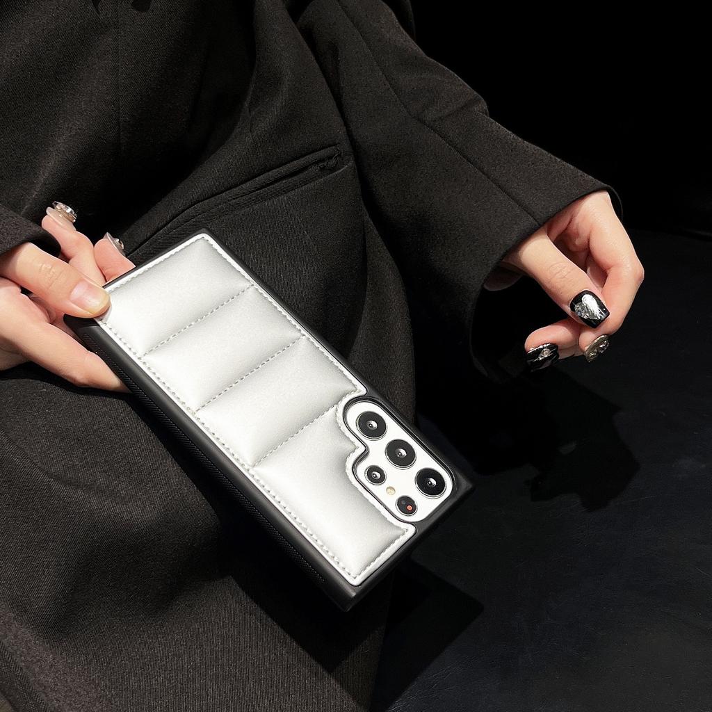 Solid color cotton-filled down jacket is suitable for Samsung S26Ultra mobile phone case S25 foreign trade S24U protective case S23.