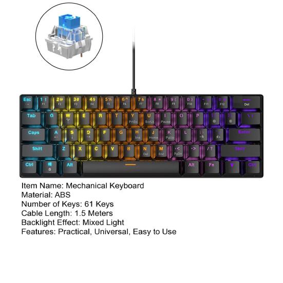 61-клавишная механическая клавиатура с эффектами RGB-подсветки, эргономичный дизайн, регулируемая универсальная проводная игровая клавиатура Plug-Play