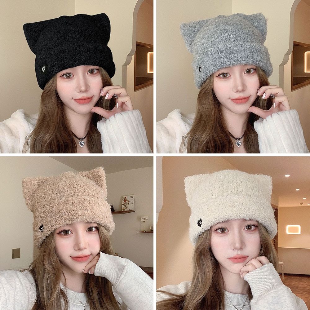 Cute Cat Ear Earmuffs Cap Fluffy Ear Protection Cap Winter Pullover Hats for Women