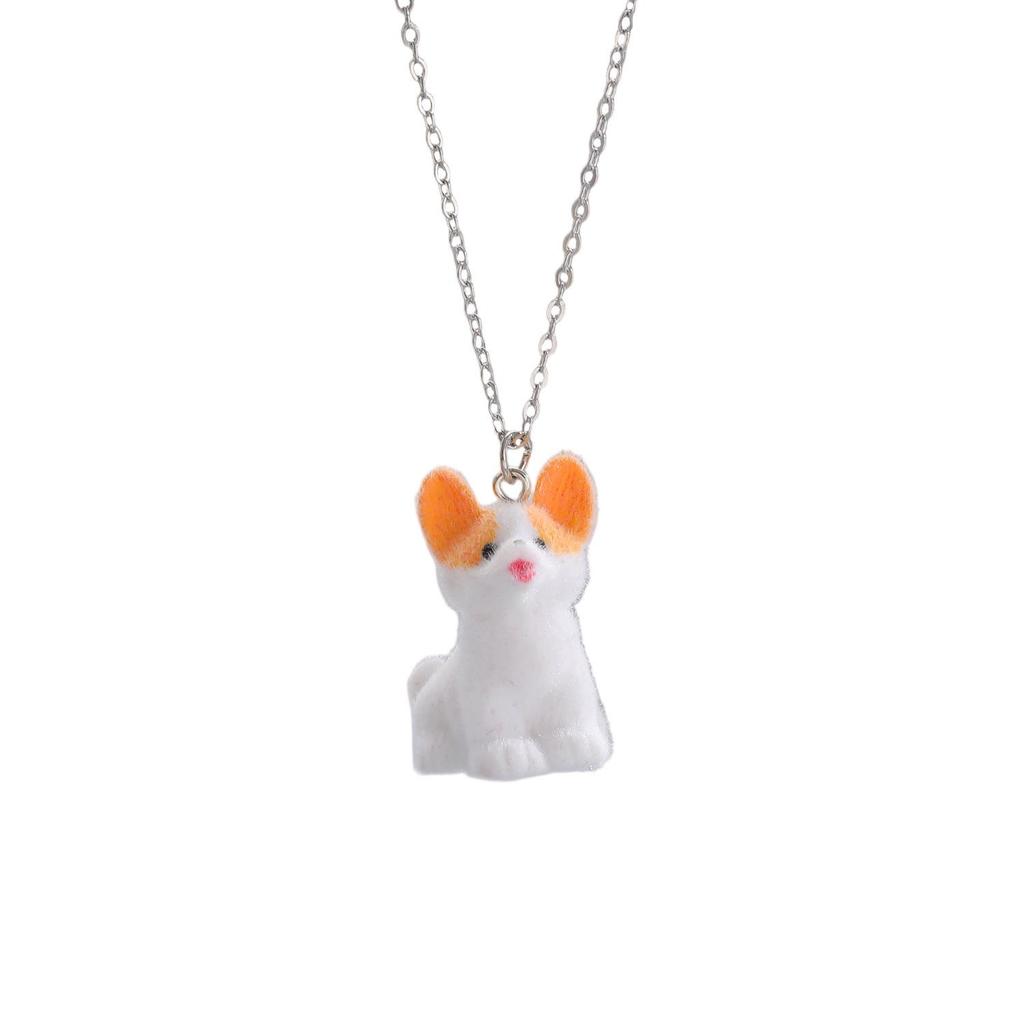 Cute 3D Flocked Resin Pendant Necklace - Dog, Panda, Rabbit Designs for Women