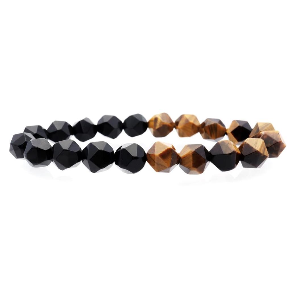 Tiger Eye Onyx Bracelet for Star Cut Black for Career Natural Power Day Inner Circumference [GOLD STONE] Men, 10mm, Tiger's Eye, Agate, Luck, Stylish,
