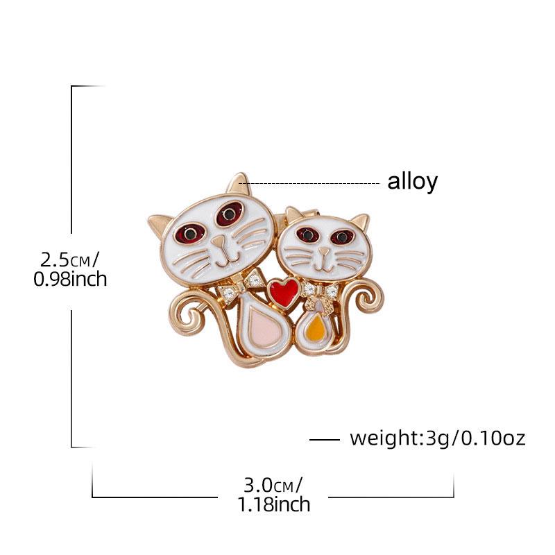 1PC Cat Brooch Cartoon Two Cats Cute Zinc Alloy Versatile Pin Buckle Clothing Accessories Diamond Inlaid