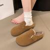 Stepping on shit, pregnant women's baotou half slippers, women's autumn and winter wear one pedal, velvet without heel, retro Birkencotton slippers