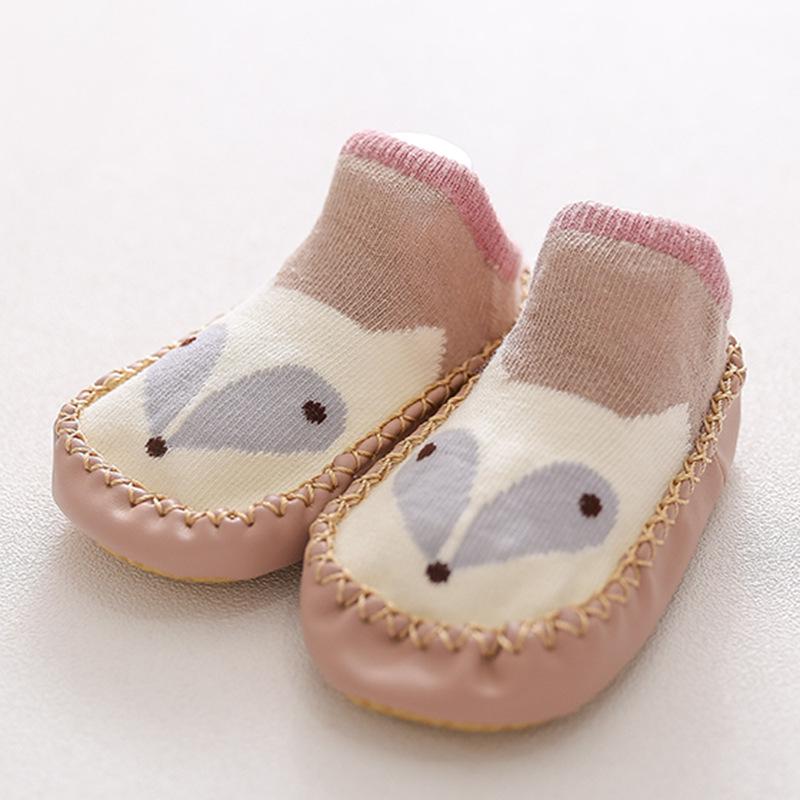 Children's Cartoon Fox Non-Slip Leather Toddler Socks Shoes