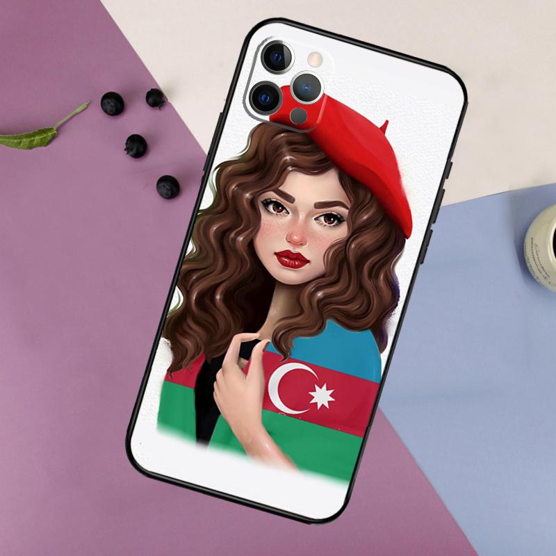 

Azerbaijan Flag Girl Phone Case For iPhone 17 16 15 14 11 12 13 Pro Max Plus 12 13 mini 16e 17 Air Bumper Cover iPhone 17