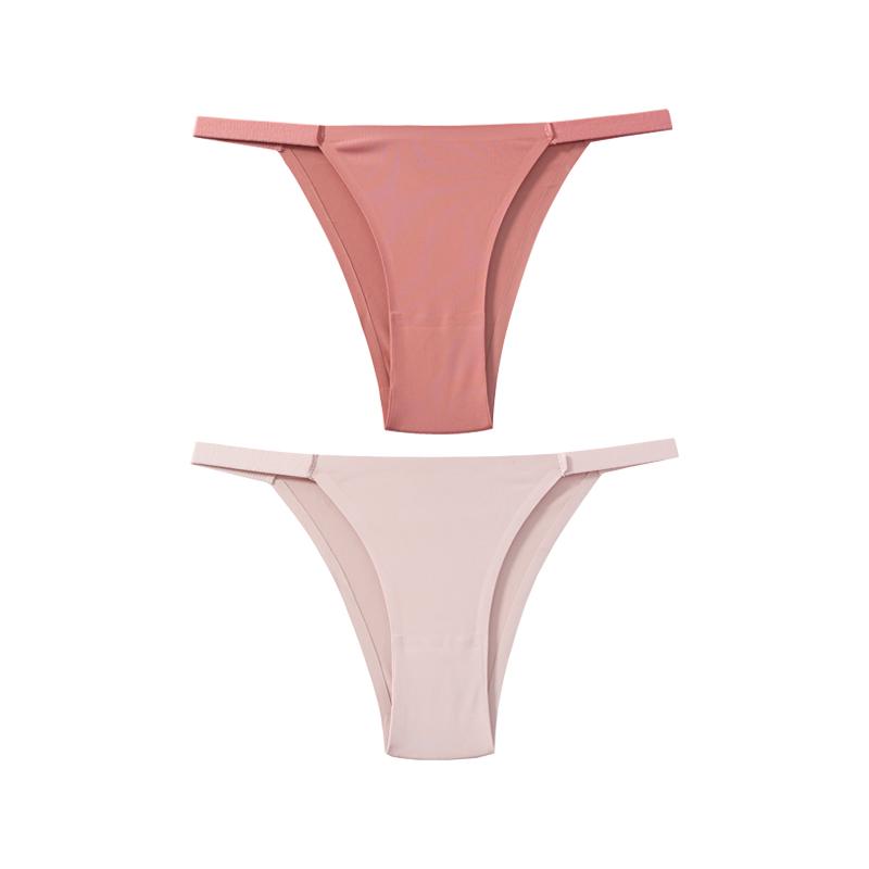 TERMEZY 2Pcs/Lot Women Sexy Ice Silk Panties Low-waist Seamless G String Lingerie Solid Half Hip Underwear