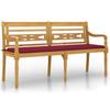 Vidaxl Ławka Batavia Z Czerwoną Poduszką, 150 Cm, Lite Drewno Tekowe