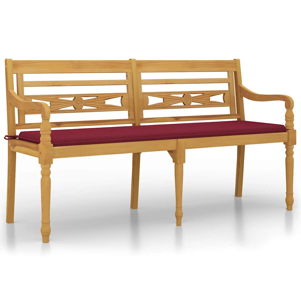 Vidaxl Ławka Batavia Z Czerwoną Poduszką, 150 Cm, Lite Drewno Tekowe