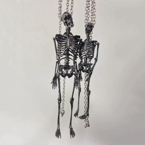 Halloween Skeleton Necklace Movable Joints Gothic Vintage Metal Skeleton Hanging Decoration Chain Pendant Men Women Couple Necklace