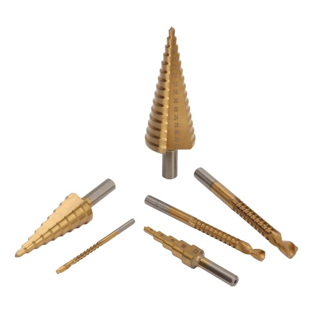 6PCS Step Drill Bit Set Steel Twist and Spiral Step Drill Bit Kit with Triangular Shank for DIY Sheet Aluminum Metal