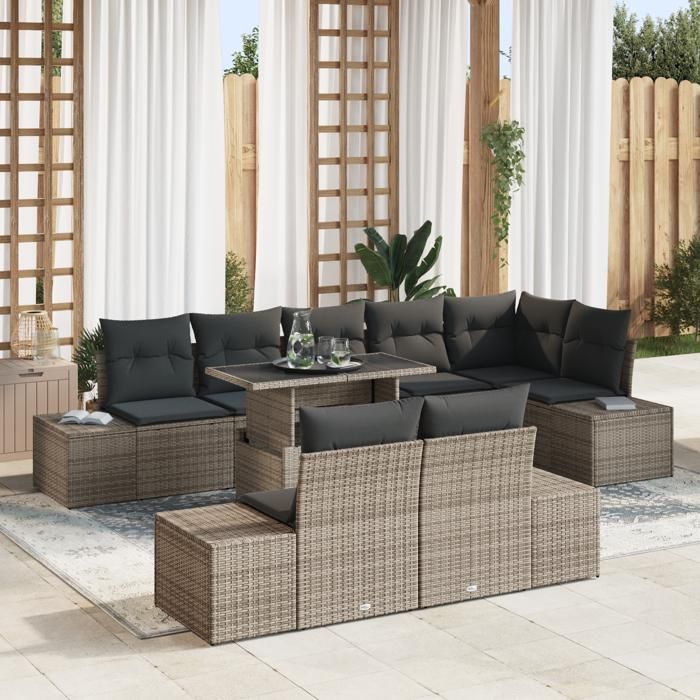 VidaXL Ensemble de canapé de jardin 9 pièces avec coussins gris en poly rattan 3349205
