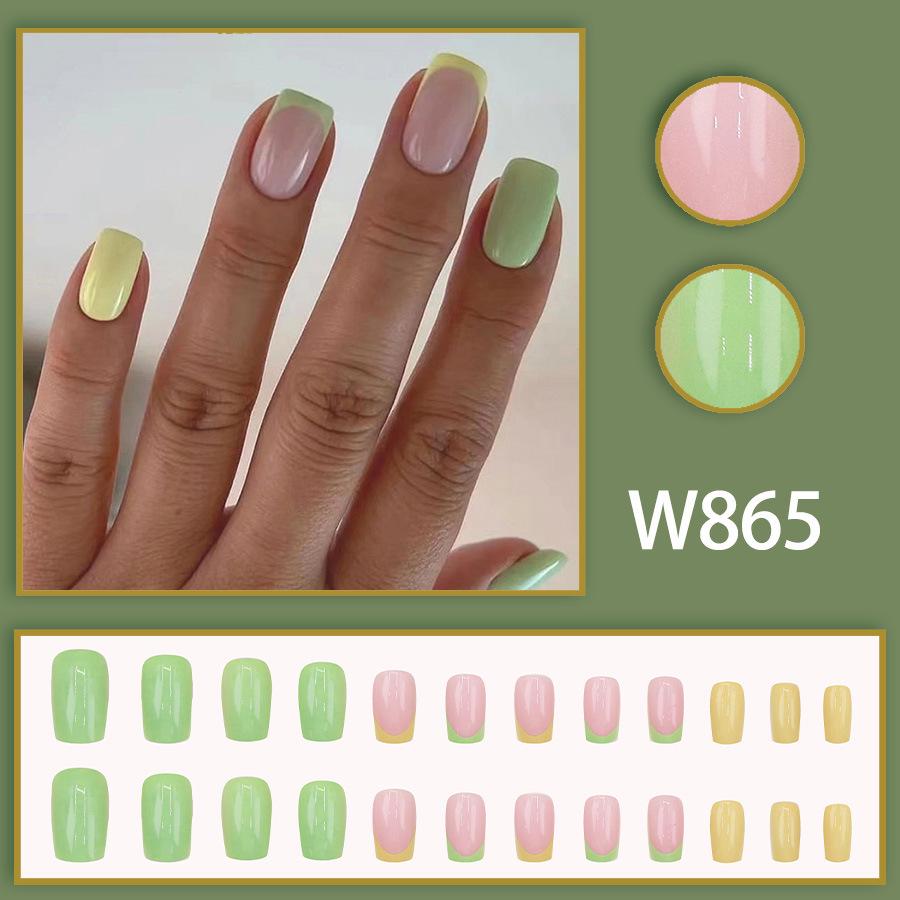 French Pastoral Yellow & Green Color Block Nail Art Tips
