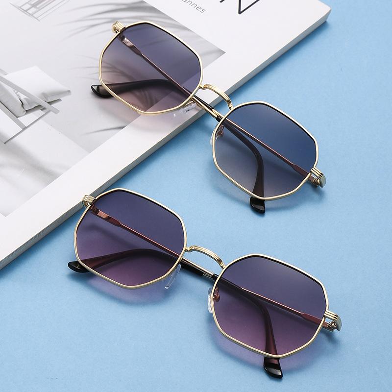 Fashion Double Bridges Polygon Sunglasses Women Men Outdoor Driving Shades UV400 Gradient Lens Metal Small Sun Glasses Unisex