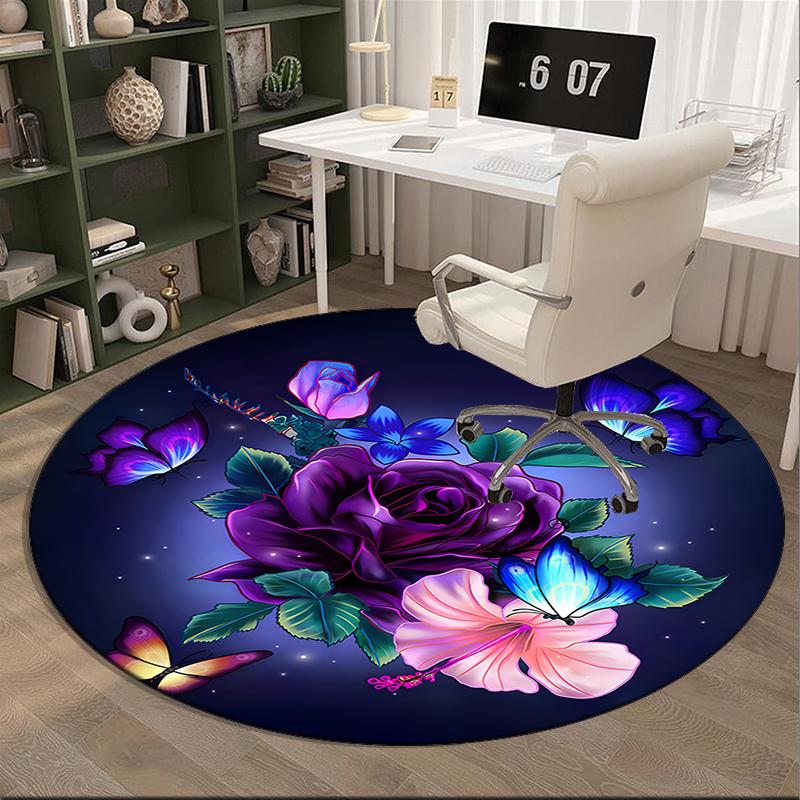 Floral Elegance In Pink Roses round carpet Chair cushion Round Entryway Rug, Soft Round Rugs for Living Room, Bedroom, Circle Carpet decor gifts