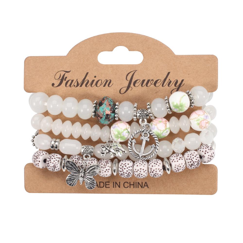 Bohemian Retro Beaded Bracelet with Anchor Pendant