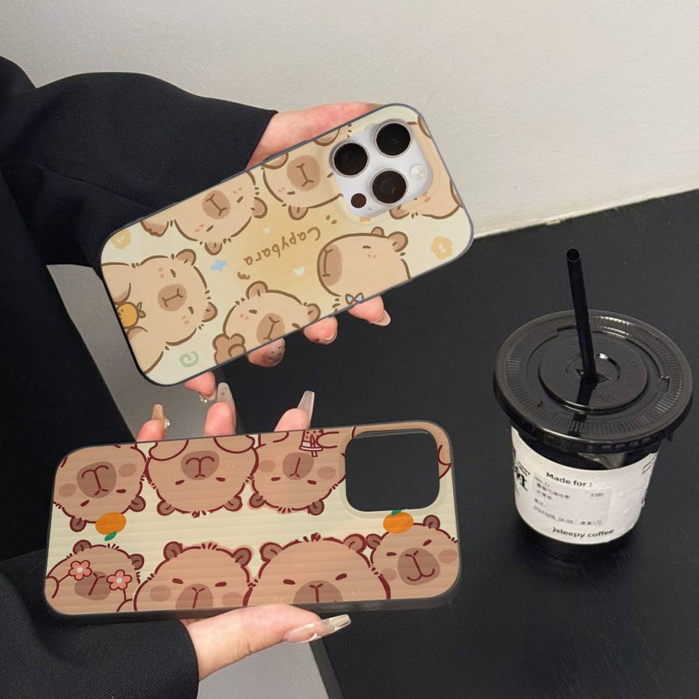 Cute Cartoon Capybara For iPhone 15 16 17 14 13 12 11 Pro Max 16E 16 Plus 17 Air Corrugated Shockproof Phone Cover