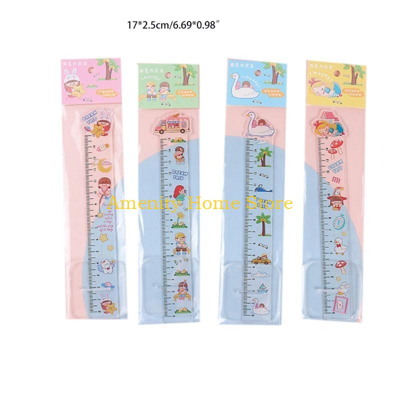 F26C 4 Pcs Plastic Ruler Straight Ruler with Dream Trip Design Plastic Measuring Tool for Student School Office