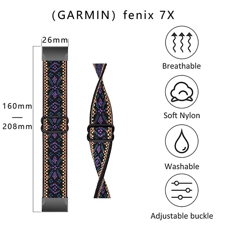 Pro Garmin Fenix Series 7/6 GPS/Epix/Fenix 5 Nastavitelný řemínek k hodinkám Elastický nylonový náramek Pro chytré hodinky Prodyšný pásek pro ženy/muže