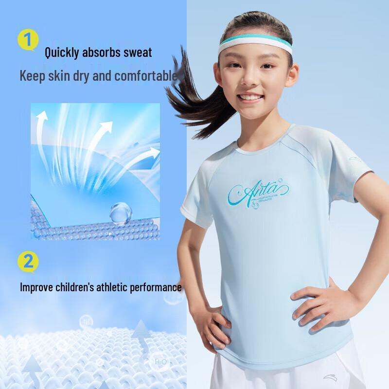 Anta Kids Girls Summer Breathable Round Neck T-Shirt 160