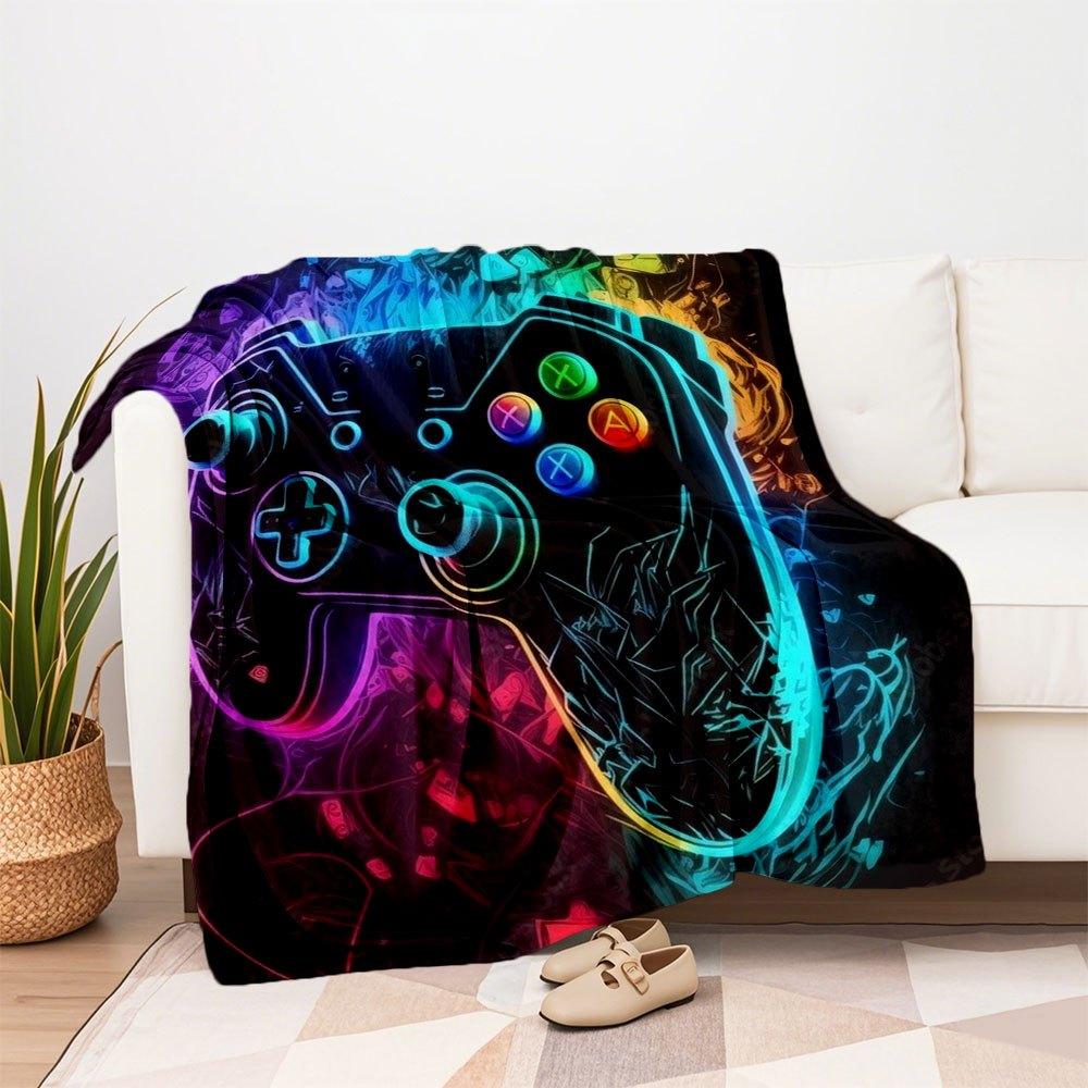 Neon Gaming Controller Wall Art PrintBlanket Flannel Throw Blanket for Sofa, Bed, Travel, Camping, Office, Couch, Chair, And Bed Gift for Ch