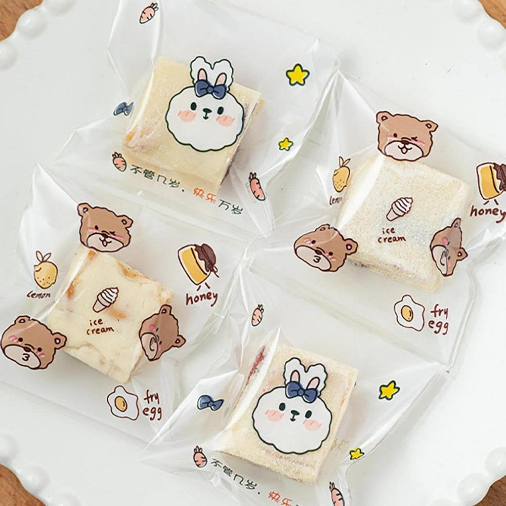 100pcs Cartoon Cookie Packaging Bag Cookie Snowflake Crispy Packaging Self Sealing Bag Separate Transparent Cute Little Bear