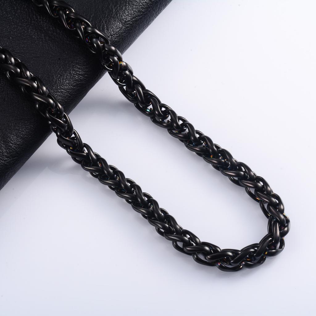 Stainless Steel Long Necklace Link Wheat Chain for Men Women Black Plated Choker On the Neck Collar DIY Jewelry Accessories
