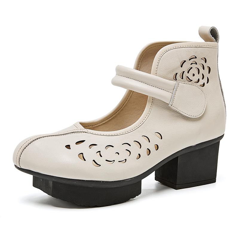 GKTINOO New Women Summer Sandals Breathable Hollow Thick High Heel Casual Shoes genuine Leather Retro Short Boots