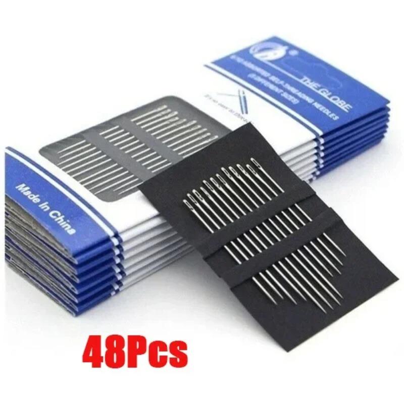 12-48PCS Side Hole Blind Sewing Needles Stainless Steel Self Threading Needle for Elderly Hand Sewing DIY Home Stitching Tool