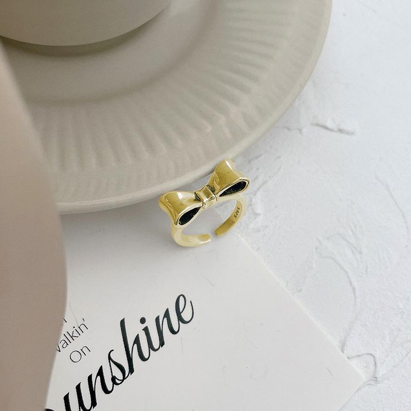 925  Silver Bowknot Adjustable Open Ring for Women, Ins Niche Style, Round Bead, Minimalist, Light Luxury, Exquisite United States