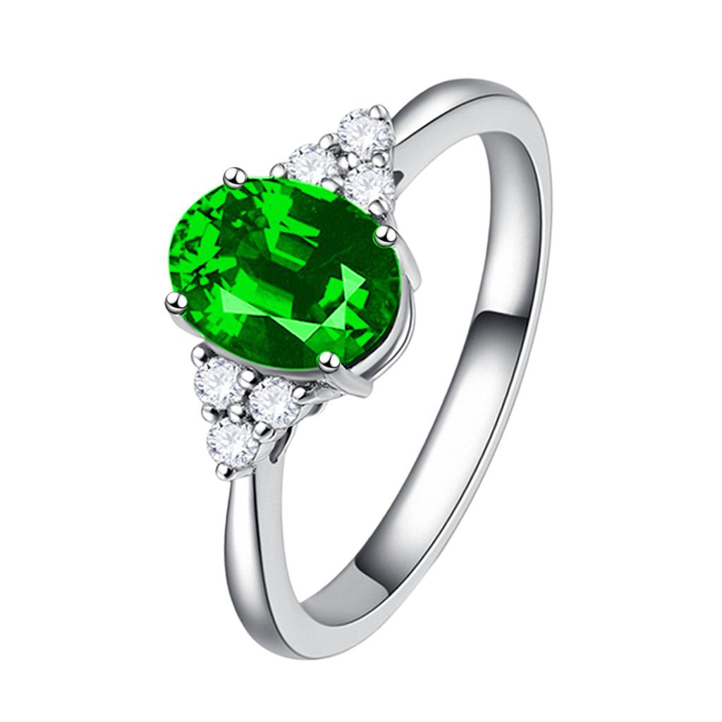 European and American Princess Egg-Shaped Ring: Purple Diamond, Emerald, Blue Stone Wedding Gem