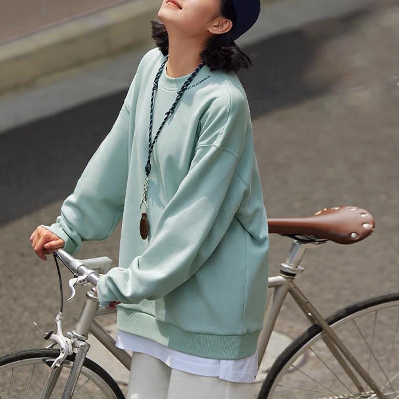 Li Ning Sports Lifestyle Series Letter Logo Printed Fleece Pullover Sweatshirt Unisex Sweatshirt Gray-Mist-Green AWDTB37-7