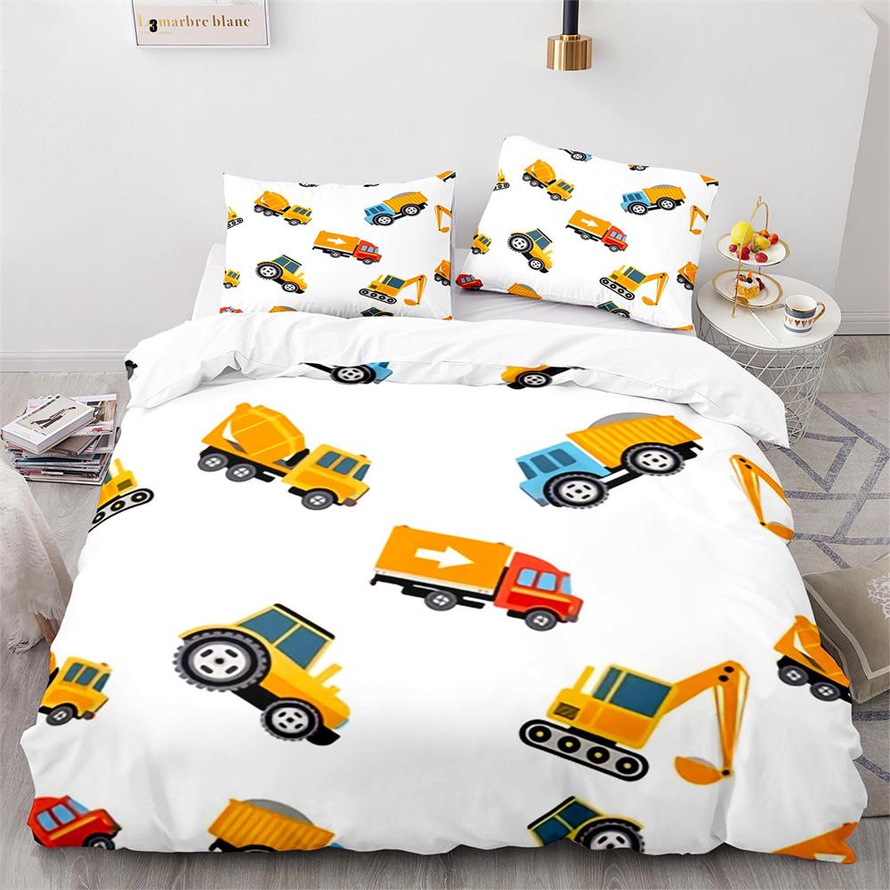 Cartoon Engineering Vehicle Childrens Duvet Cover Set Tractor Truck Quilt Cover Modern Bed Set For Kid Boy Polyester Bedding Set