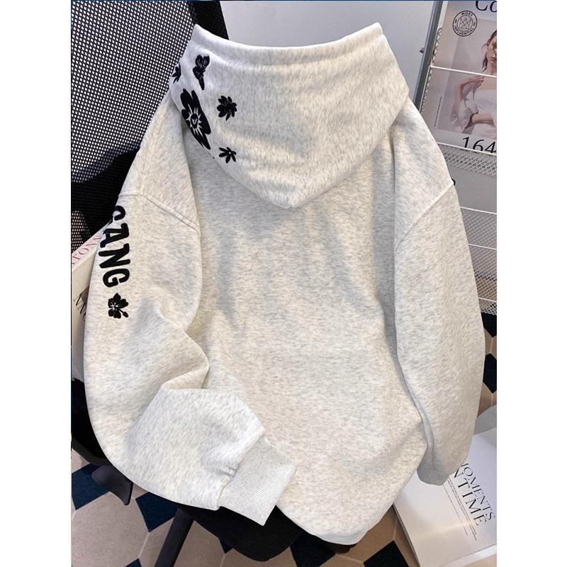High Street Embroidery Letter Hooded Sweater Male and Female Couples Loose Trendy Brand Sports Fashion Temperament Hoodie