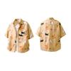 Dopamine Floral Cat Dog Shirt: Unisex Light Yellow Summer Top, Loose Fit, Cool American BF Style