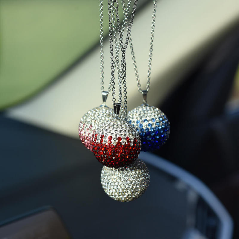 Bling Car Decor Crystal Ball Hanging Rear View Mirror Charm Rhinestone Ornament Accessories for Women