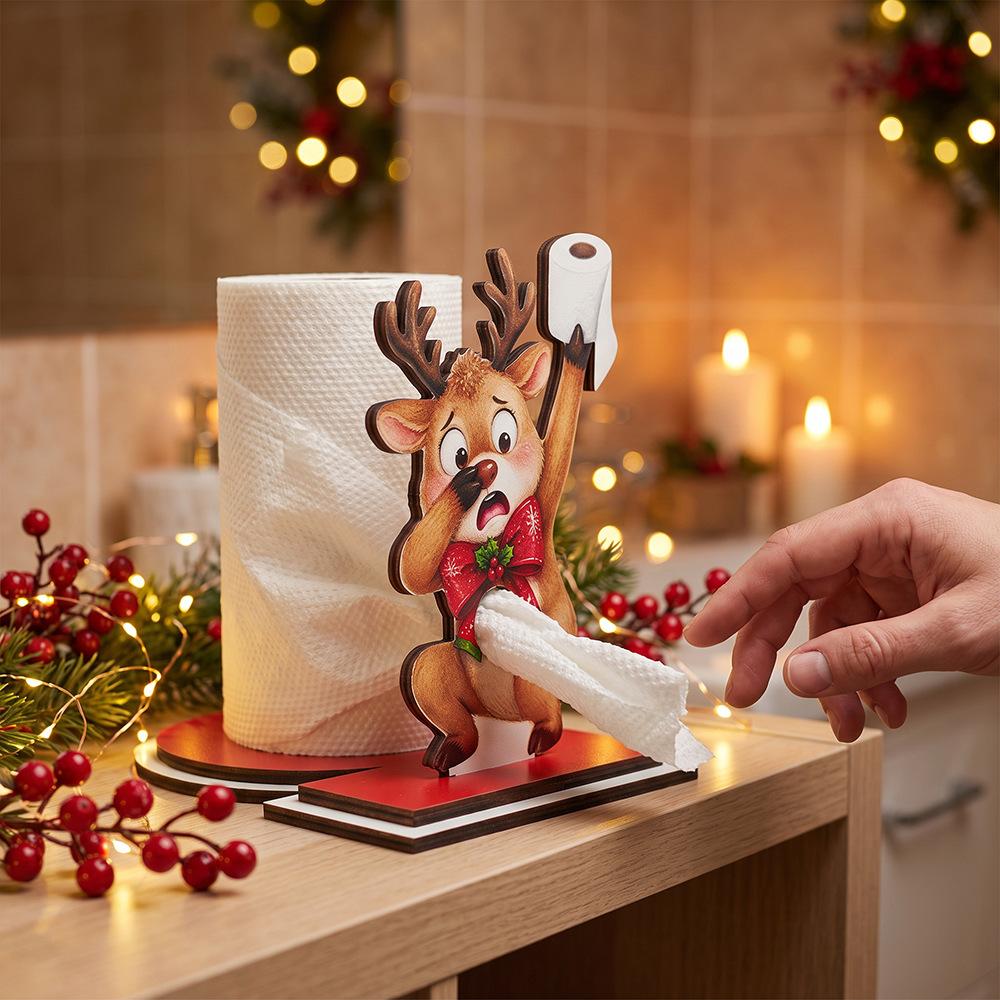 Christmas Tissue Holder Ornament Snowman Reindeer Santa Claus Festive Wooden Atmosphere Decoration Item