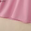 ZANZEA Women Casual Round Neck Stripe Splice Half Sleeve Loose Blouse