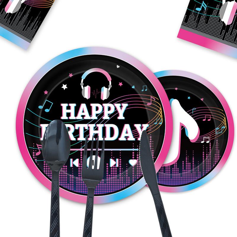 Music Festival Music Note Theme Birthday Party Decoration Disposable Paper Plate Tissue Paper Cup Tablecloth Decoration Supplies