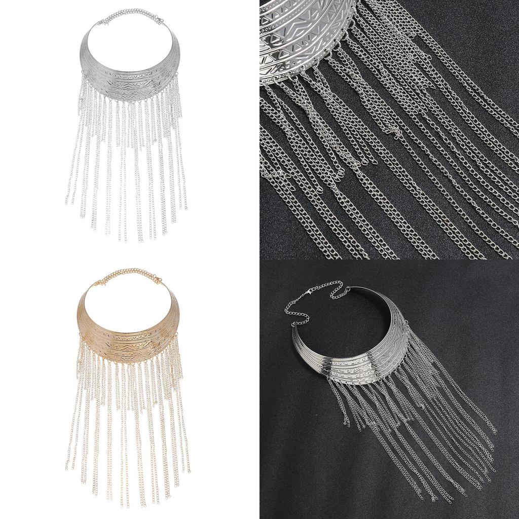 Fashionable Retro Multi Layer Tassel Design Women Metal Necklace For Modern Streetwear Outfit