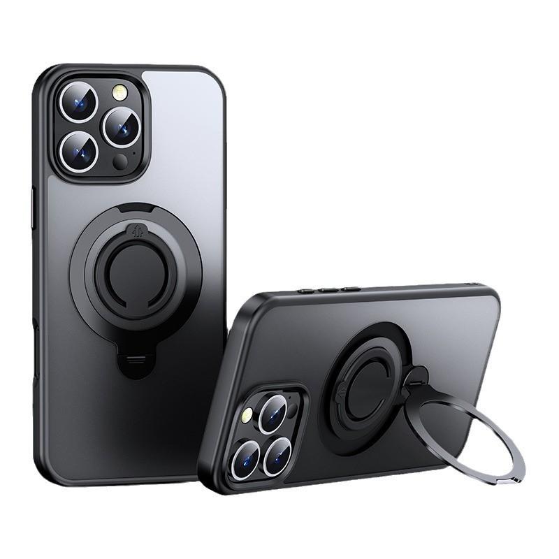 Magnetic Rotating Kickstand Phone Case IPhone 16 Pro Max 15 14 13 12 With Soft TPU Silicone Grip Matte Finish