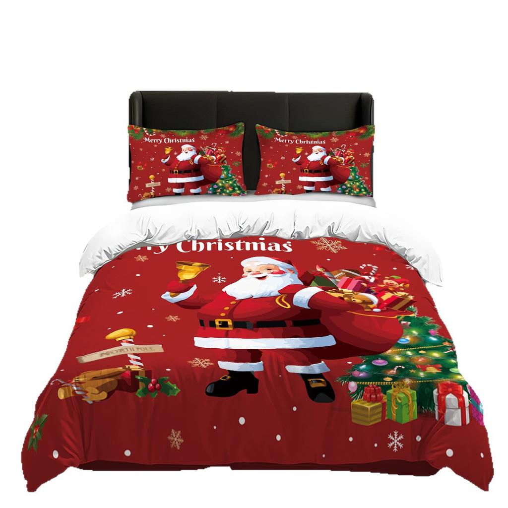Husă de plapumă din trei piese Lenjerie de pat de Crăciun Față de pernă cu Moș Crăciun Husă de plapumă