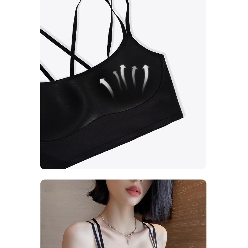 Women Summer Thin Wireless Push Up Gathering Sports Back Beauty Camisole Bra