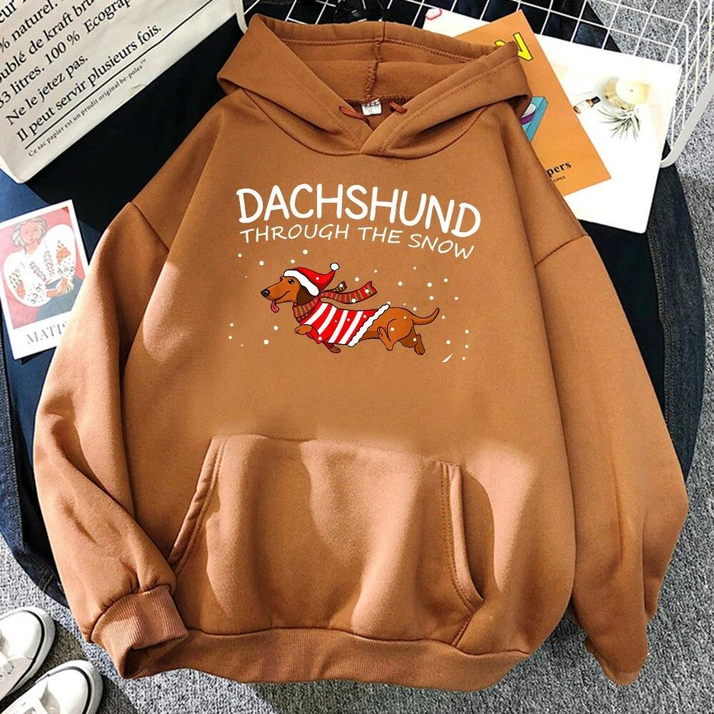 Jezevčík přes sníh Funny Dog Vánoční Unisex mikina Kreativní Roztomilé Oversize Oblečení Podzimní Fleece Polover Unisex mikiny