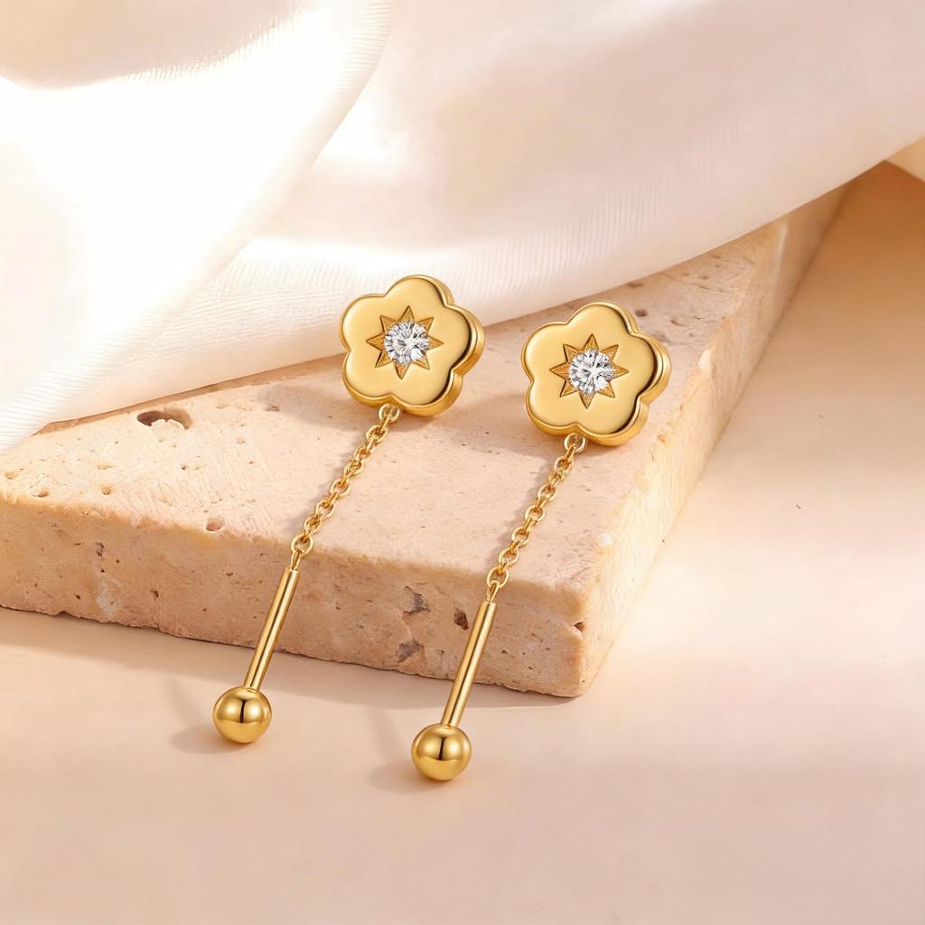 Bow Heart Drop Earrings for Women, Dainty Long Chain Threader Earrings , Minimalist 18K Gold Plated Temperament Jewelry