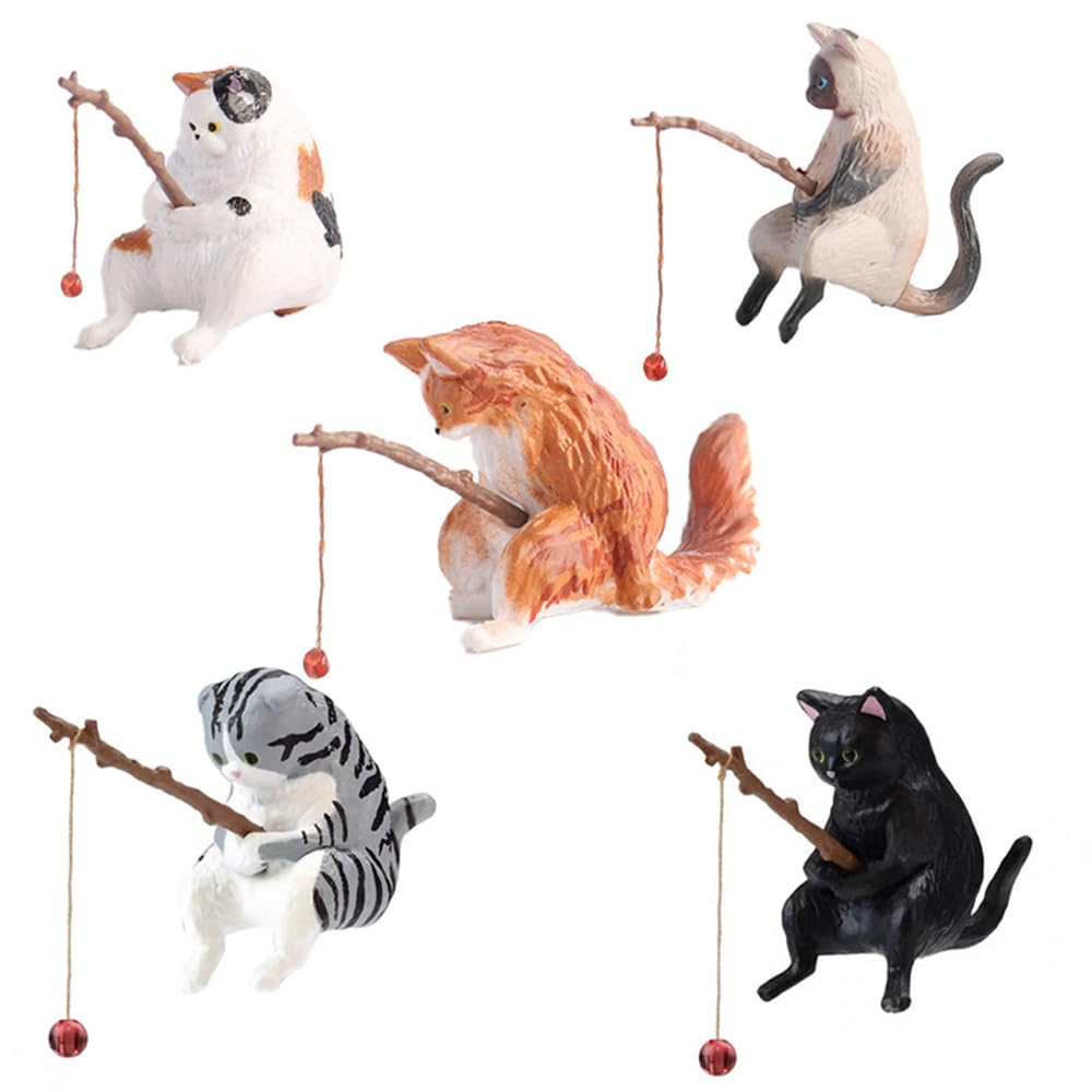 

YBGGJO Fishing Cat Set of Kitten Fishing Realistic Miniature Cat Fishing Soothing Hanging Create Fish Office Decor Figurines, 5, Figurines, Resin,