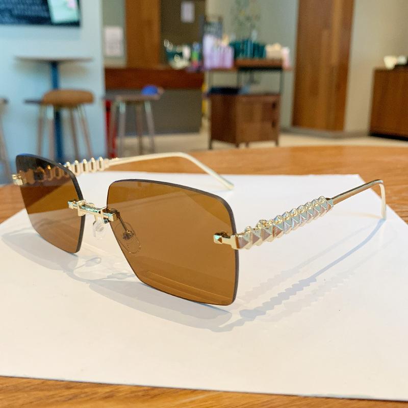 European and American Style Square Frameless Sunglasses for Women, Fashionable Metal Sunglasses