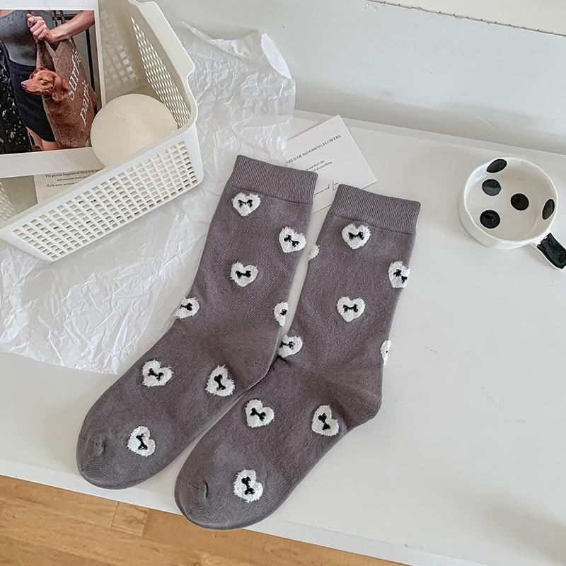 

Женские осенние новые милые вышитые мультяшные щенки кружевные гольфы средней длины 1 pair