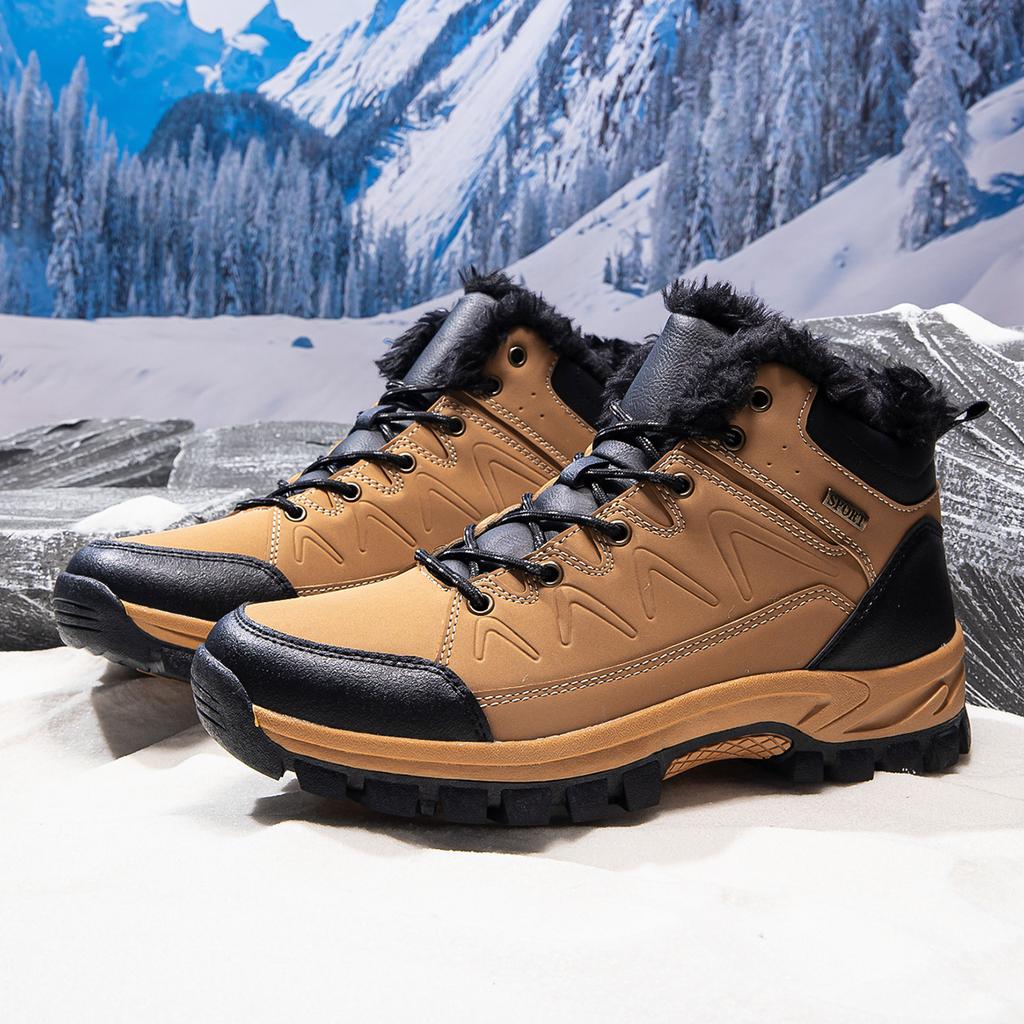 Winter Hiking And Leisure Hiking Shoes For Men Comfort Plus Velvet High-Top Men's Snow Boots Non-Slip Inside Height Increase