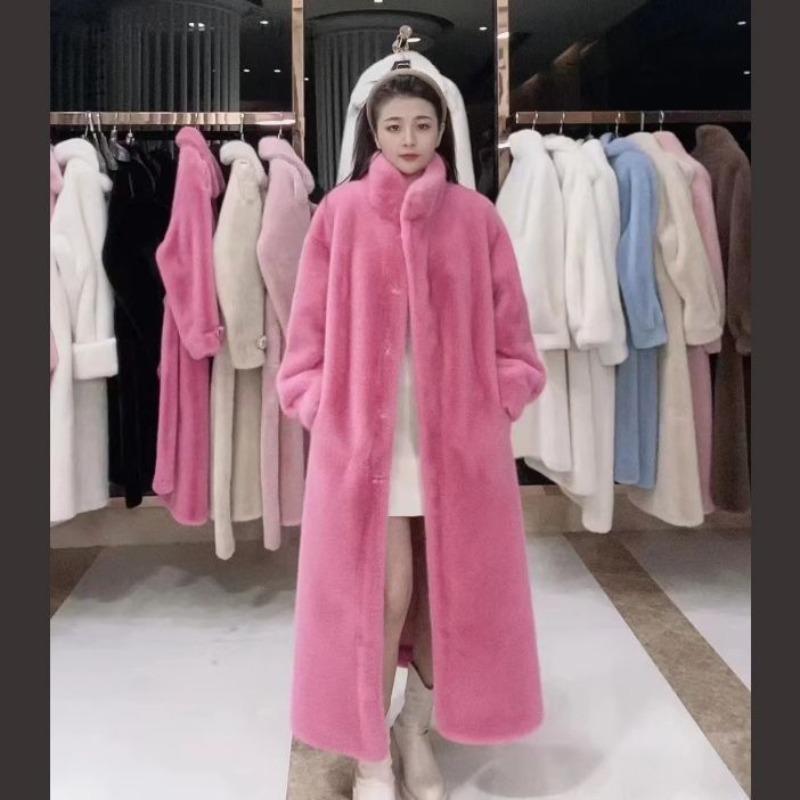 Medium and long new imitation mink fur coat women's thickened fur coat winter stand-up collar light